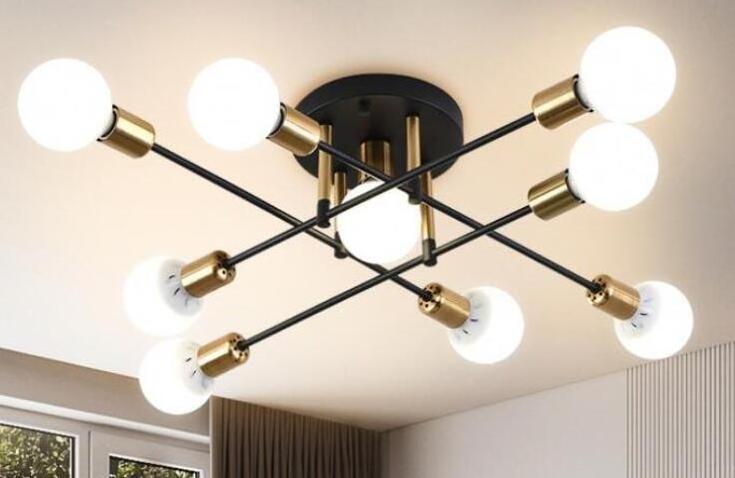 4 Light Modern Ceiling Light Vintage Metal Brushed Sputnik Chandelier Mid Century Semi Flush Mount Ceiling Lamp Lighting Fixture