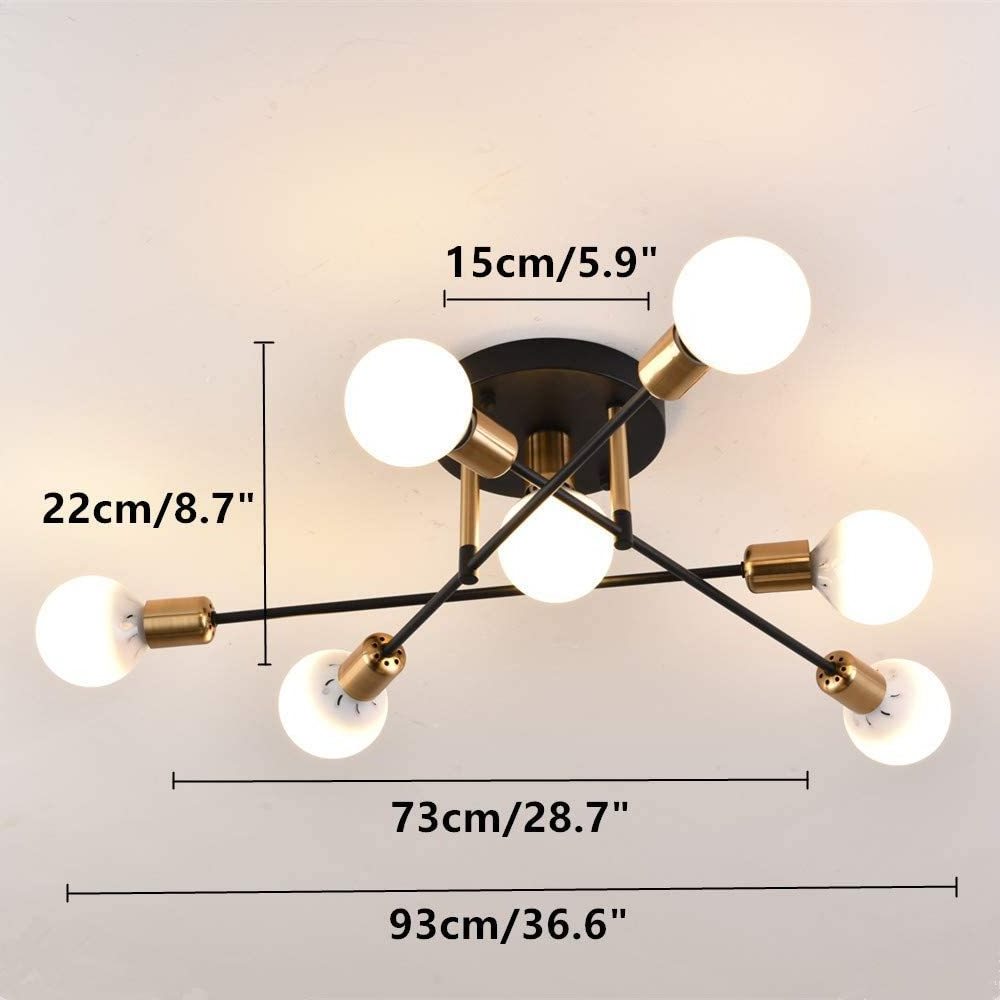 4 Light Modern Ceiling Light Vintage Metal Brushed Sputnik Chandelier Mid Century Semi Flush Mount Ceiling Lamp Lighting Fixture