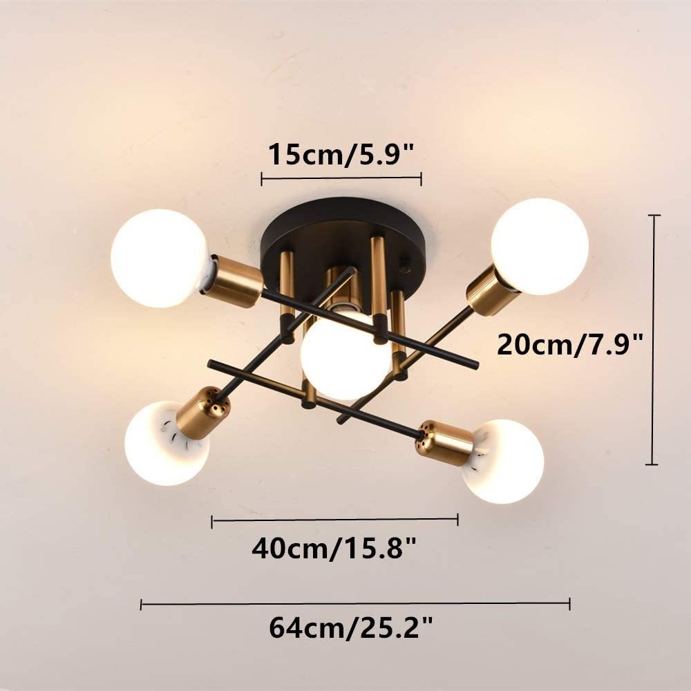 4 Light Modern Ceiling Light Vintage Metal Brushed Sputnik Chandelier Mid Century Semi Flush Mount Ceiling Lamp Lighting Fixture