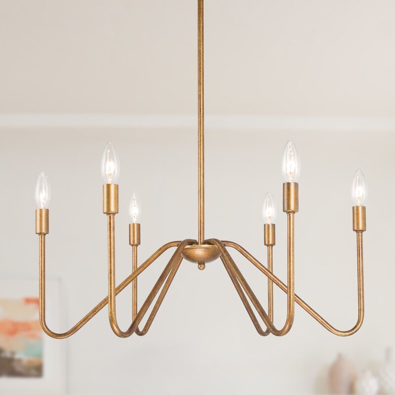 Modern Farmhouse Chandelier 6-Light Brass Gold Candlestick Chandelier Foyer Island Pendant Light