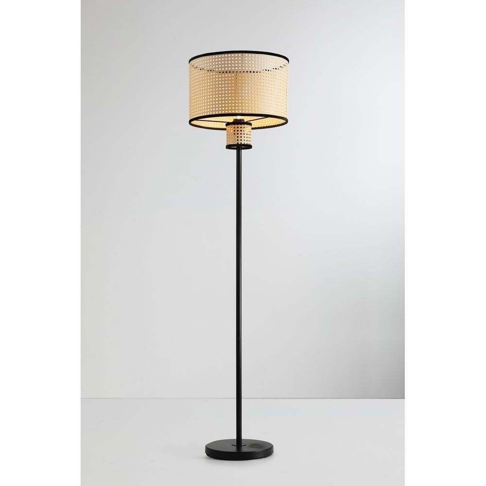 Modern bohemian floor lamp rattan-style PVC shade with velvet stitching floor light fixture to any modern home, living room