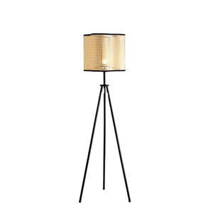 Modern bohemian floor lamp rattan-style PVC shade with velvet stitching floor light fixture to any modern home, living room