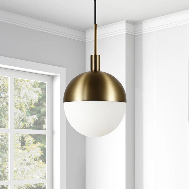 Minimalist Restaurant Fixed Round Lamp Gold Cover White Glass Lampshade Mounting Bracket Ring Hanging Ceiling Light