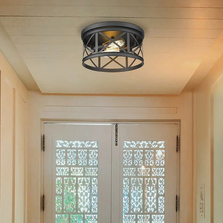 Luxury Vintage Home Lighting Dimmable Plating Semi-flush Mount Beam Adjust Anti Glare Ceiling Light E27