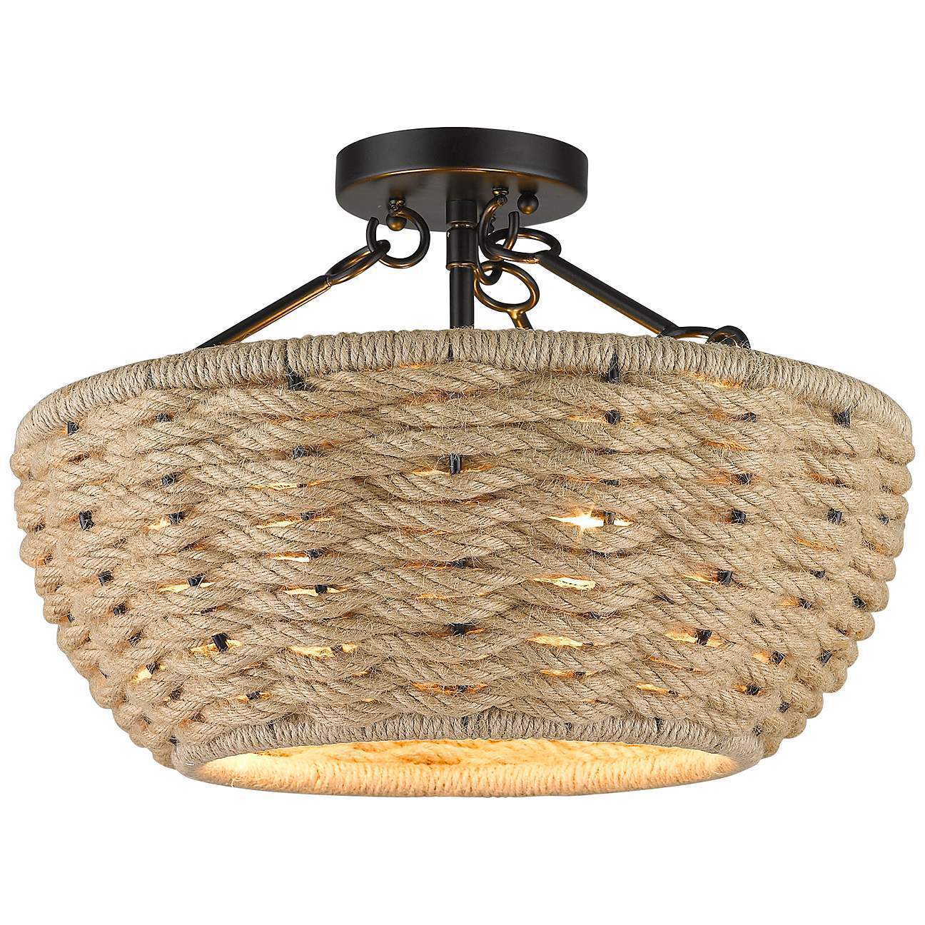 Retro Rope Braided Farmhouse Pendant lamp Popular Rustic Rattan Semi-Flush Mount Ceiling Lights