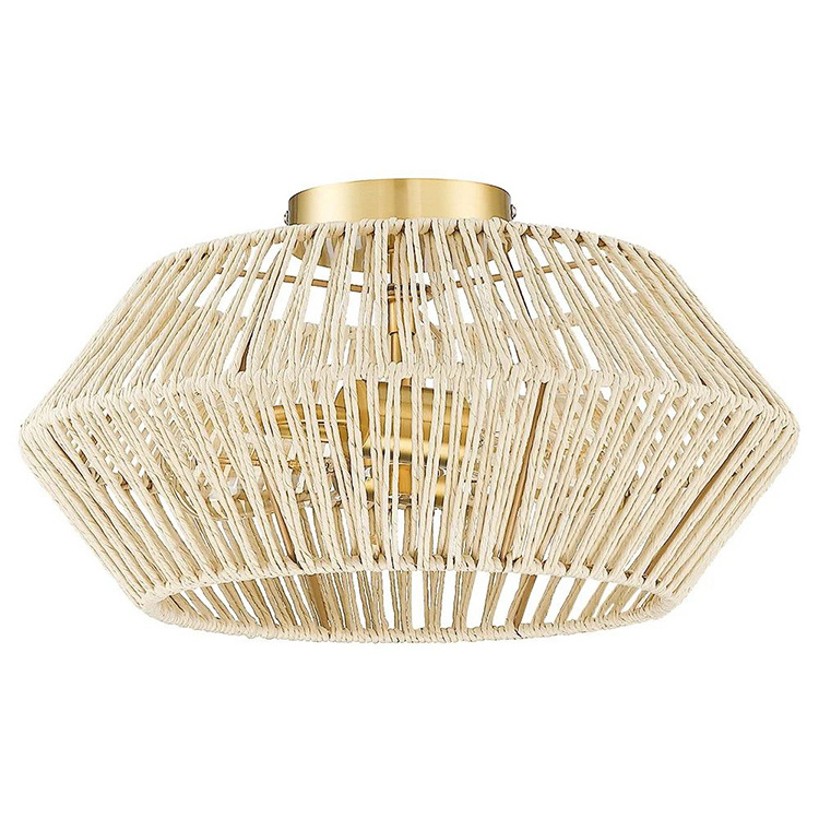 Smart Modern Indoor Rectangular Woven Rattan Light Fixture Semi Flush Mount Ceiling Lights For Low