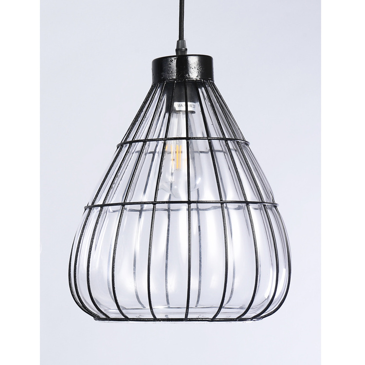 Modern Industrial Black Iron and Glass Hanging Pendant Light LED Battery Operated Kitchen Island Ceiling Pendant Lighting