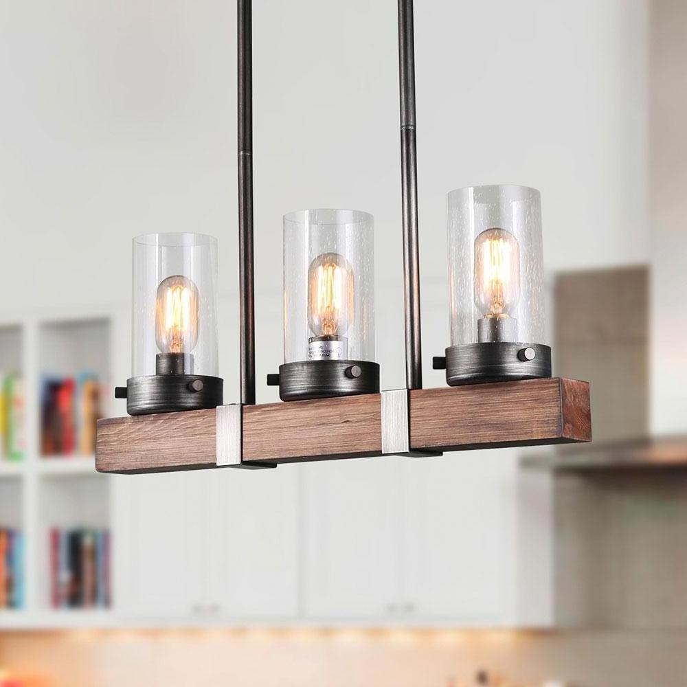 Industrial Wood Hanging Lighting Modern Chandelier Light LED Battery Operated Pendant Light