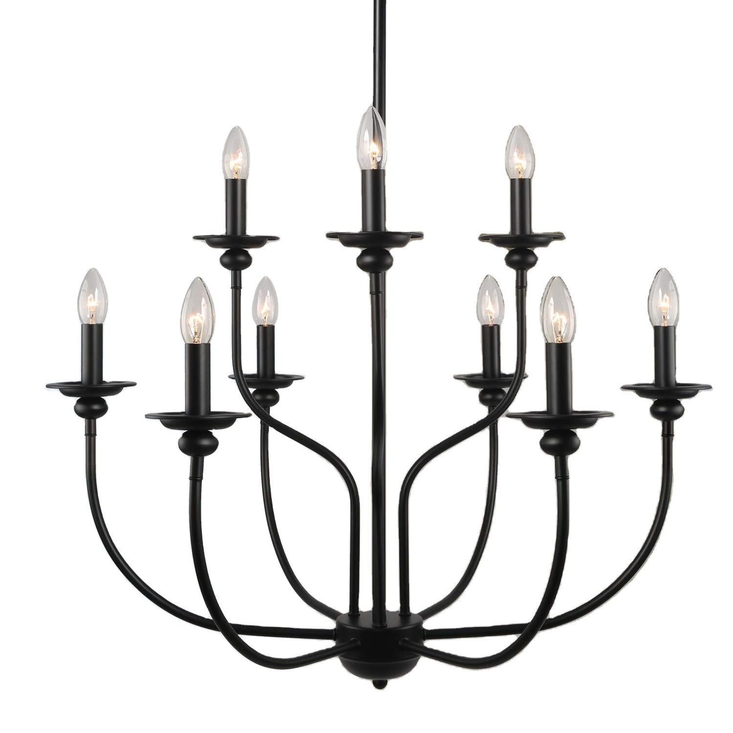 Modern Farmhouse Chandelier 9-Light Brass Gold Candlestick Chandelier Foyer Island Pendant Light