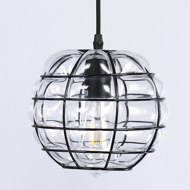 Modern Industrial Black Iron and Glass Hanging Pendant Light LED Battery Operated Kitchen Island Ceiling Pendant Lighting