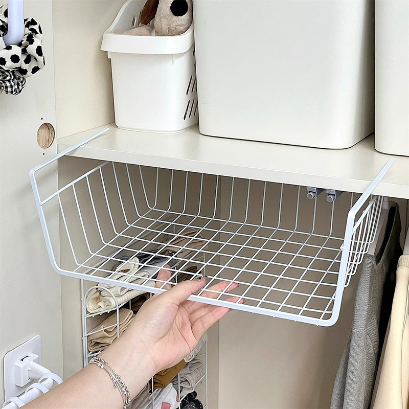 Premium iron wire multifunctional undershelf hanging storage basket