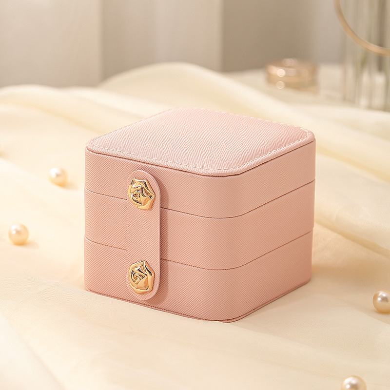 3-Tiers travel Jewelry Storage Box PU leather with Lock Portable Bracelet Necklace Storage Case for woman