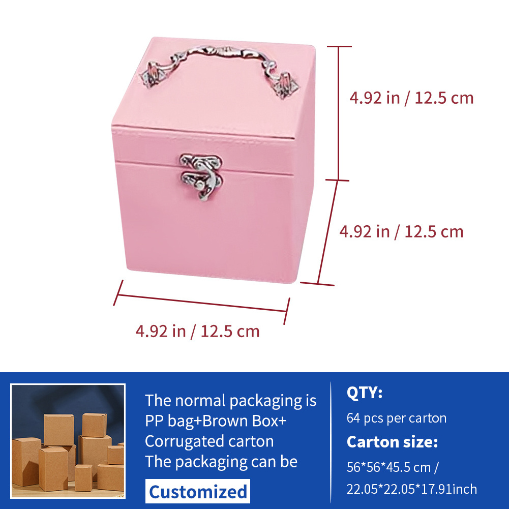 Pink Velvet Three Layer Jewelry Box with Mirror Handle Lock Anti Scratch Gifts