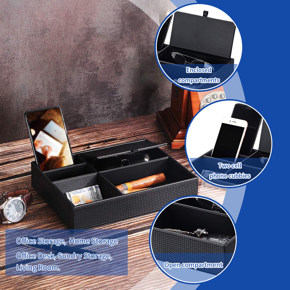 Hot Sale custom valet tray nightstand organizer bedside key coin PU leather desk valet tray for men