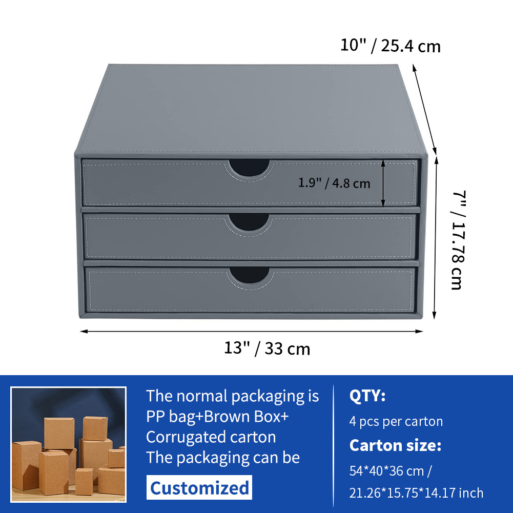 Handmade Custom Organizer Storage Office Desk Holder Box 3 Drawers A4 Size Cardboard Paper Magazine File Document Storage Box