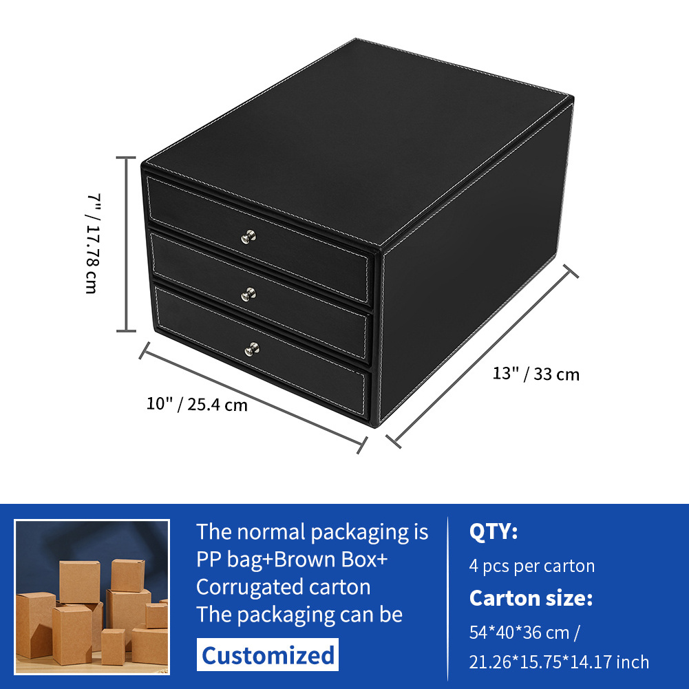 Custom Friendly Office Document Storage and Organizers Stationery Desktop Document Storage Box PU Leather File Holder