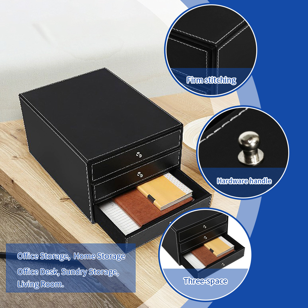 Custom Friendly Office Document Storage and Organizers Stationery Desktop Document Storage Box PU Leather File Holder