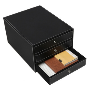 Custom Friendly Office Document Storage and Organizers Stationery Desktop Document Storage Box PU Leather File Holder