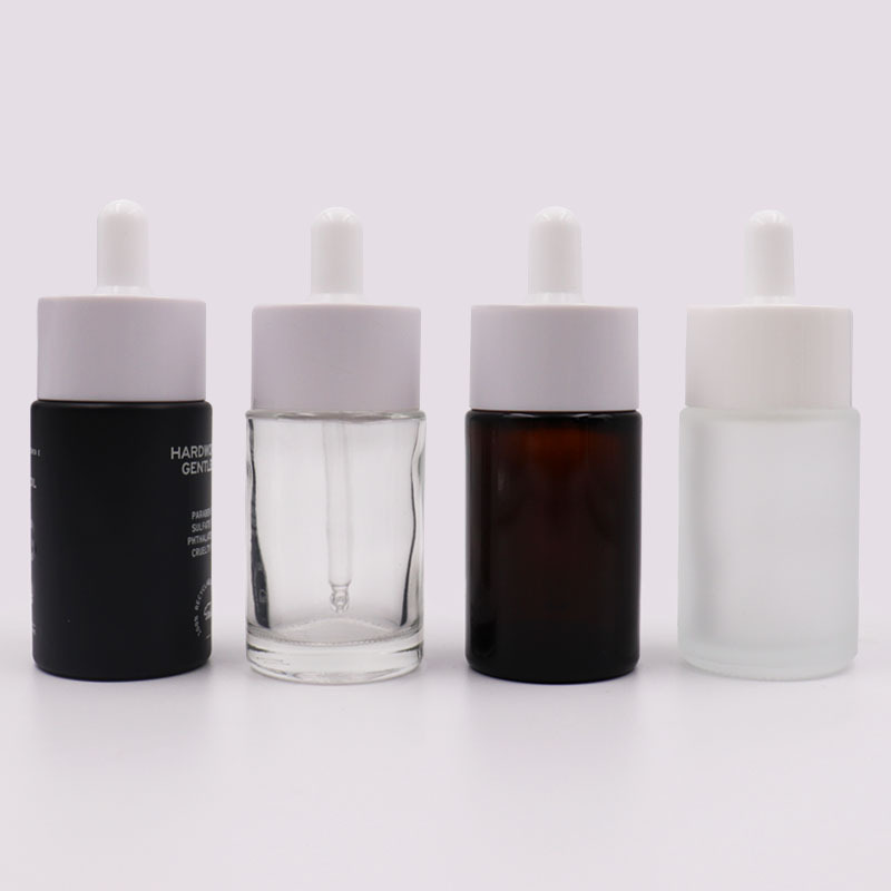 Wide mouth white lid 30ml 40ml 50ml 60ml flat shoulder essential oil frosted glass serum dropper bottle 20ml