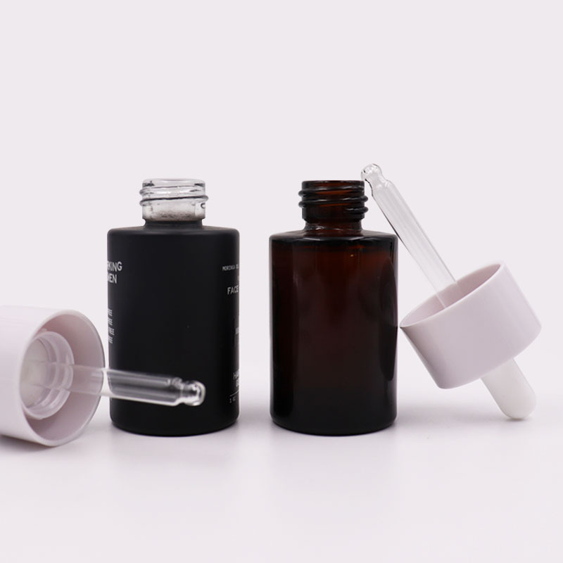 Wide mouth white lid 30ml 40ml 50ml 60ml flat shoulder essential oil frosted glass serum dropper bottle 20ml