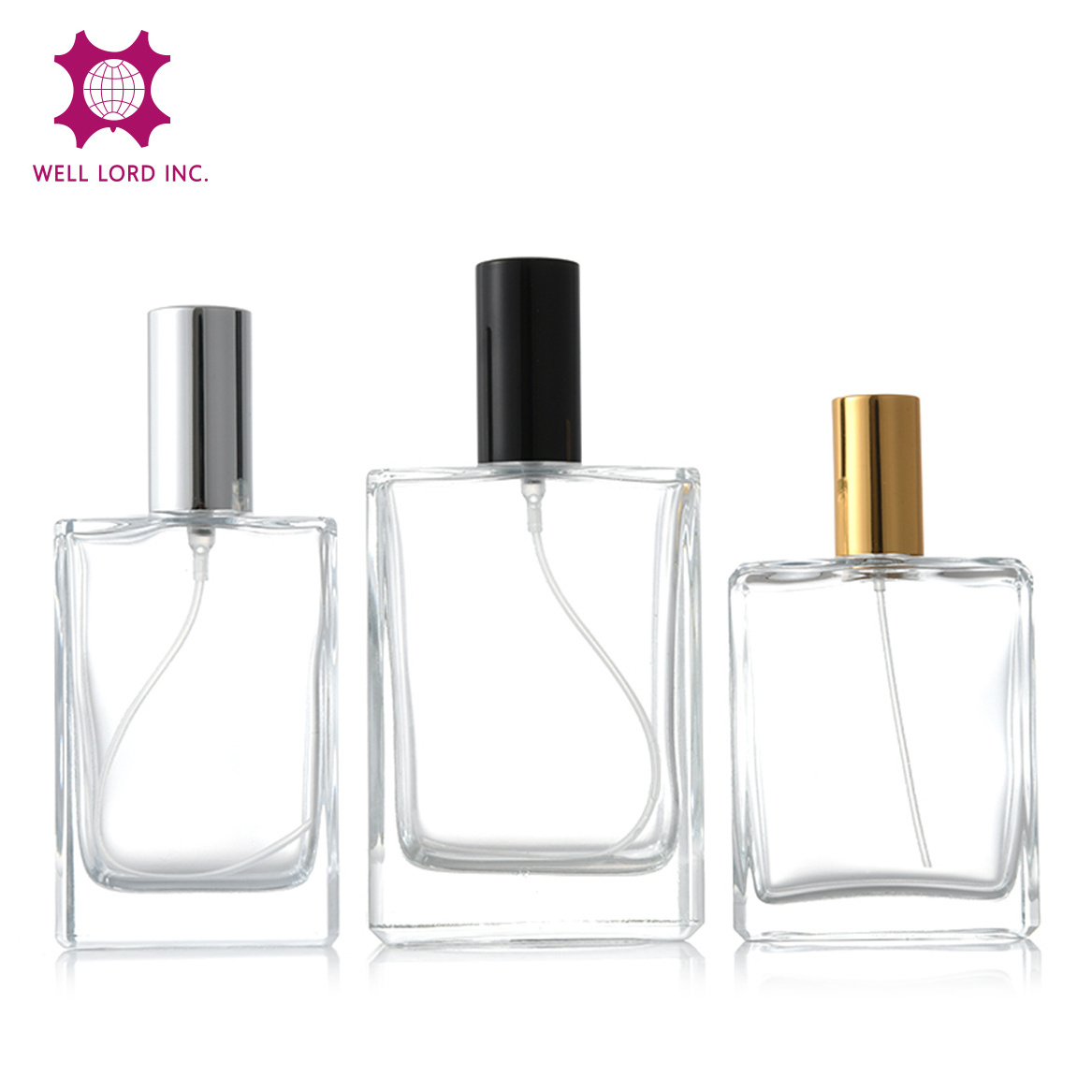 Perfume collection empty 15ml/30ml/100ml rectangle glass bottle with aluminum cap perfume atomizer