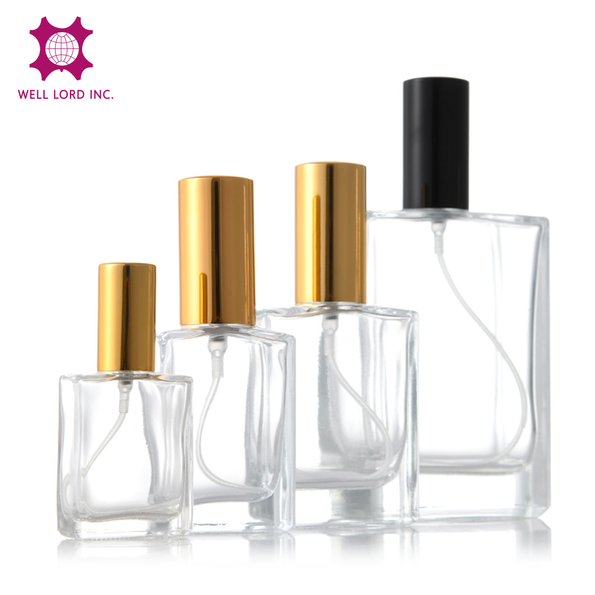 Perfume collection empty 15ml/30ml/100ml rectangle glass bottle with aluminum cap perfume atomizer