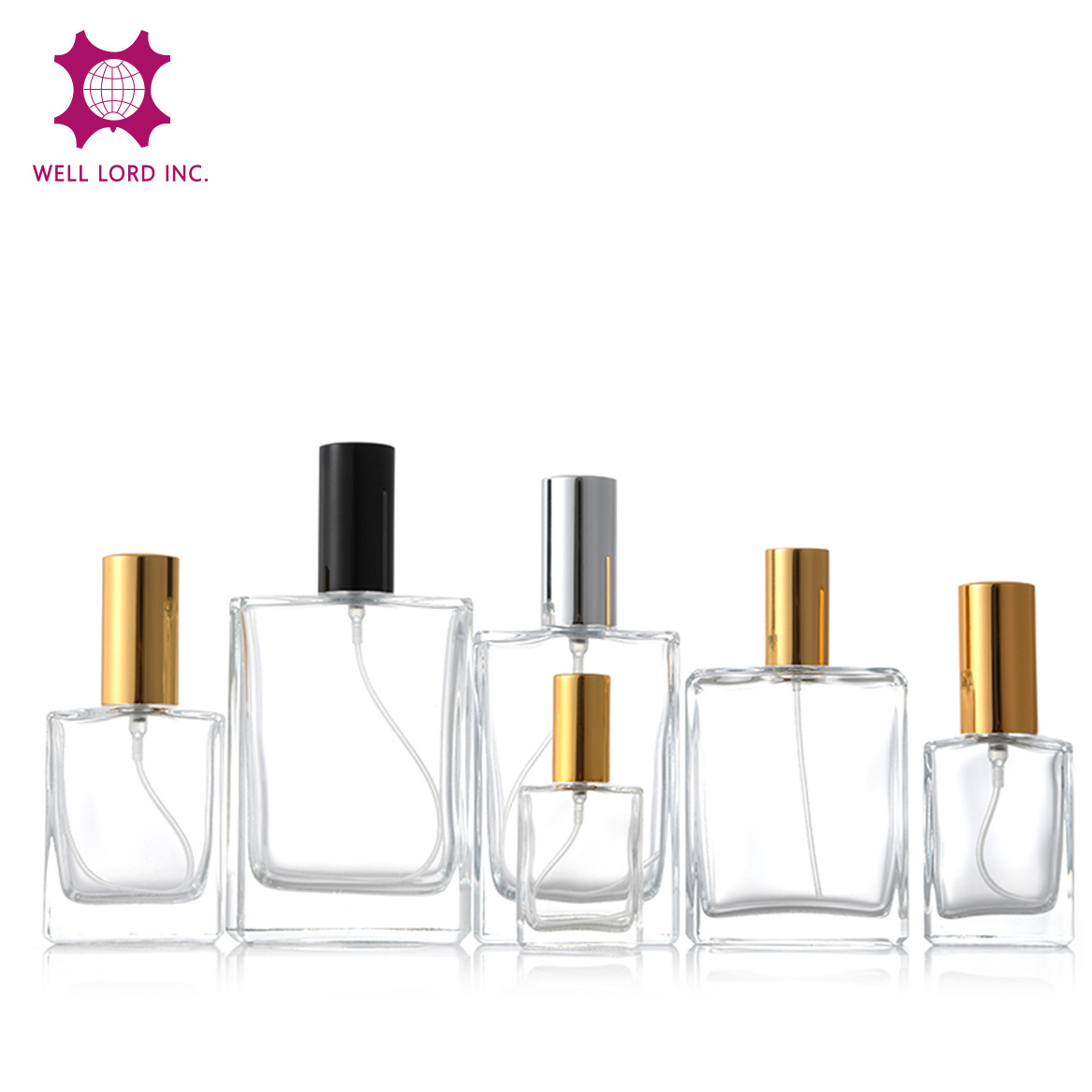 Perfume collection empty 15ml/30ml/100ml rectangle glass bottle with aluminum cap perfume atomizer