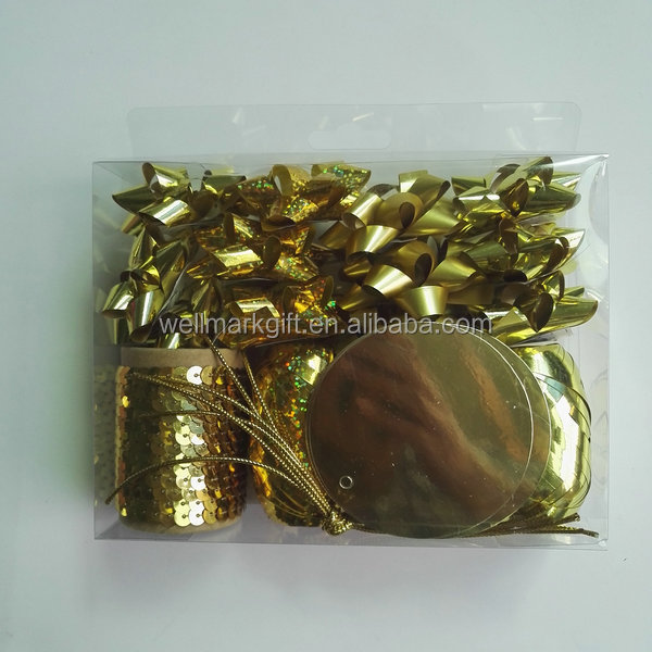 Christmas Presents Gift Wrap Ornament Compound Ribbon Eggs And Star Bow Pack  Metallic Plastic Curling Ribbon and Bow Set