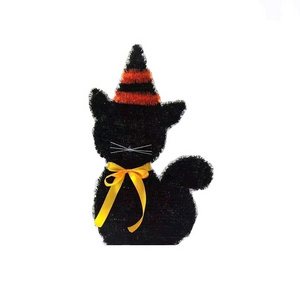 Halloween Party Door Window Wreath Garland Hanging Decoration 3-D Standing Black Tinsel Cat