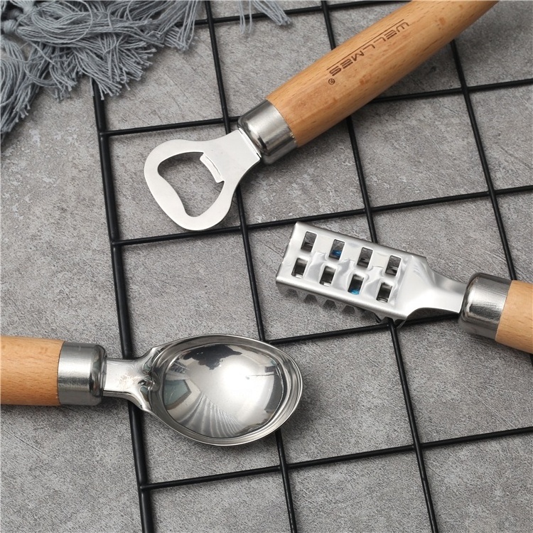 2022 NEW Home and kitchen Essential Stainless Steel Cooking Gadgets Wooden Handle Kitchen Utensils Set Yolk Separator