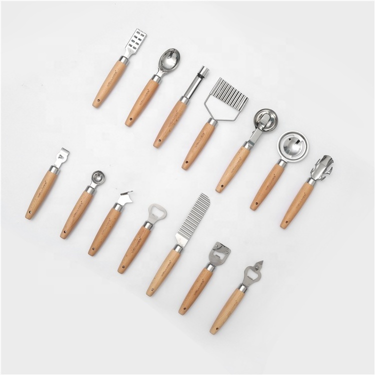 2022 NEW Home and kitchen Essential Stainless Steel Cooking Gadgets Wooden Handle Kitchen Utensils Set Yolk Separator