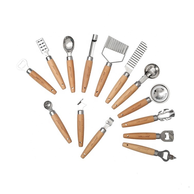 2022 NEW Home and kitchen Essential Stainless Steel Cooking Gadgets Wooden Handle Kitchen Utensils Set Yolk Separator