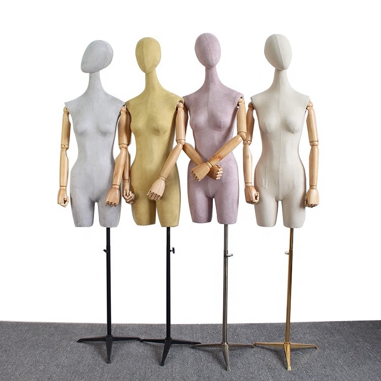 New design colorful fabric covered linen body forms female dress form on stand mannequin with movable arms