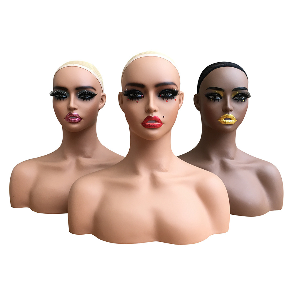 Makeup face realistic Female Mannequin Head Bust Mannequin Head With Shoulders For Wigs Display