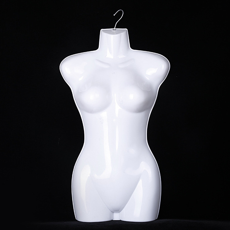 White Plastic half body form hollow female torso hanging clothes model Mannequin with hook for swimwear window display sale