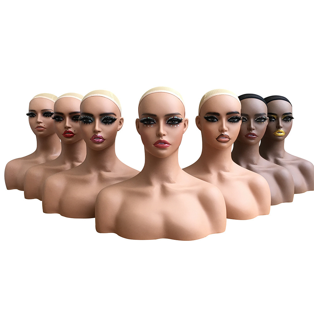 Makeup face realistic Female Mannequin Head Bust Mannequin Head With Shoulders For Wigs Display