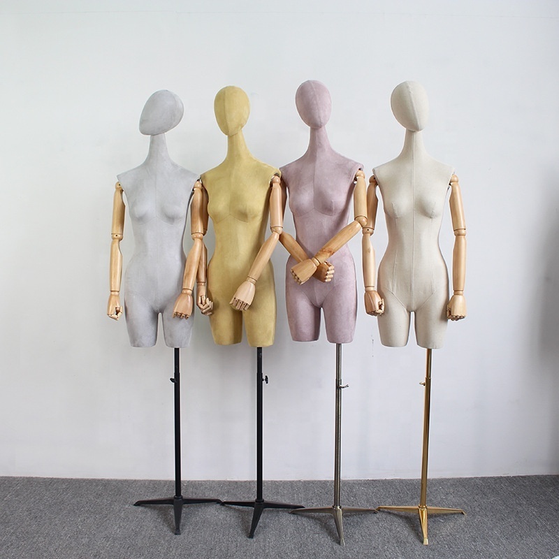 New design colorful fabric covered linen body forms female dress form on stand mannequin with movable arms