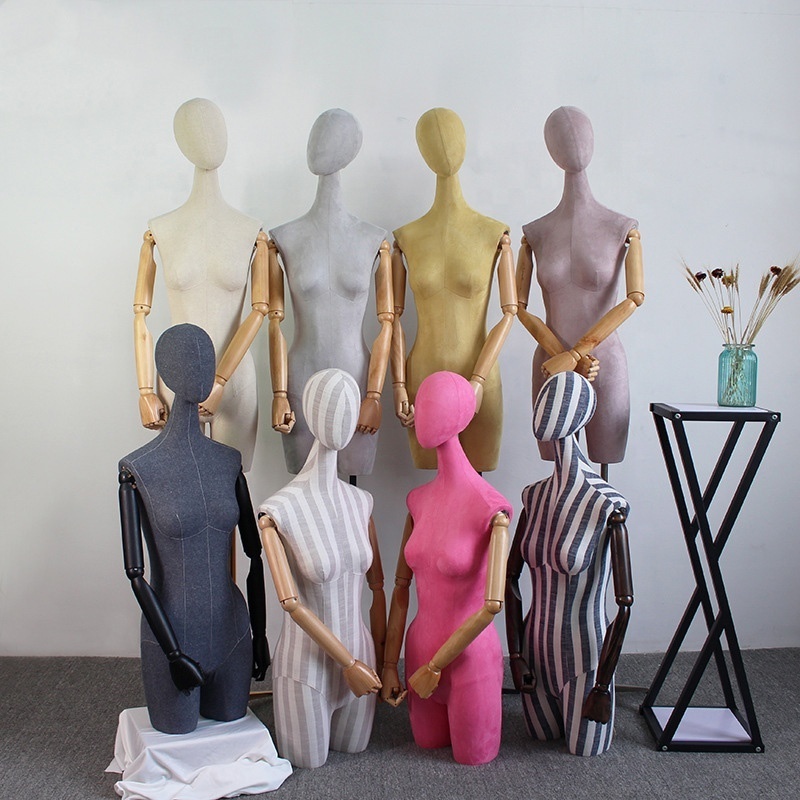 New design colorful fabric covered linen body forms female dress form on stand mannequin with movable arms