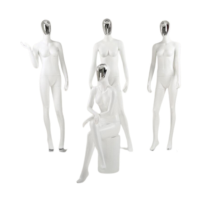 wholesale fiberglass matte white full body female mannequin dummy with gold silver chrome face head