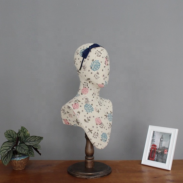 Canvas linen fabric cover vintage abstract mannequin head without hair for hat and scarf display