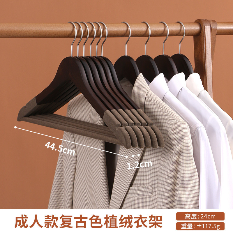 Wooden flocking velvet luxury closet jacket sweater pants dress suit coat clothes multifunction hangers with bar