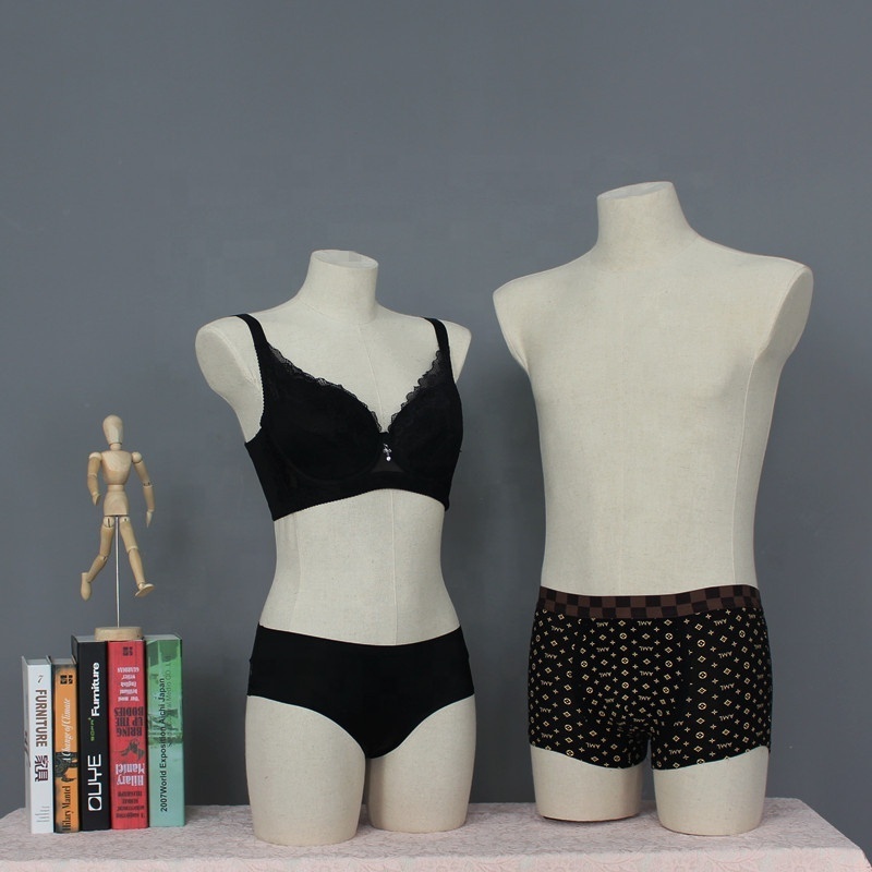 high end fabric covered customized female and male half-body torso bust form mannequin for underwear bra lingerie display