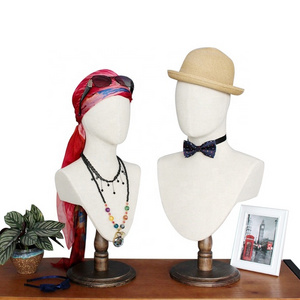 Canvas linen fabric cover vintage abstract mannequin head without hair for hat and scarf display