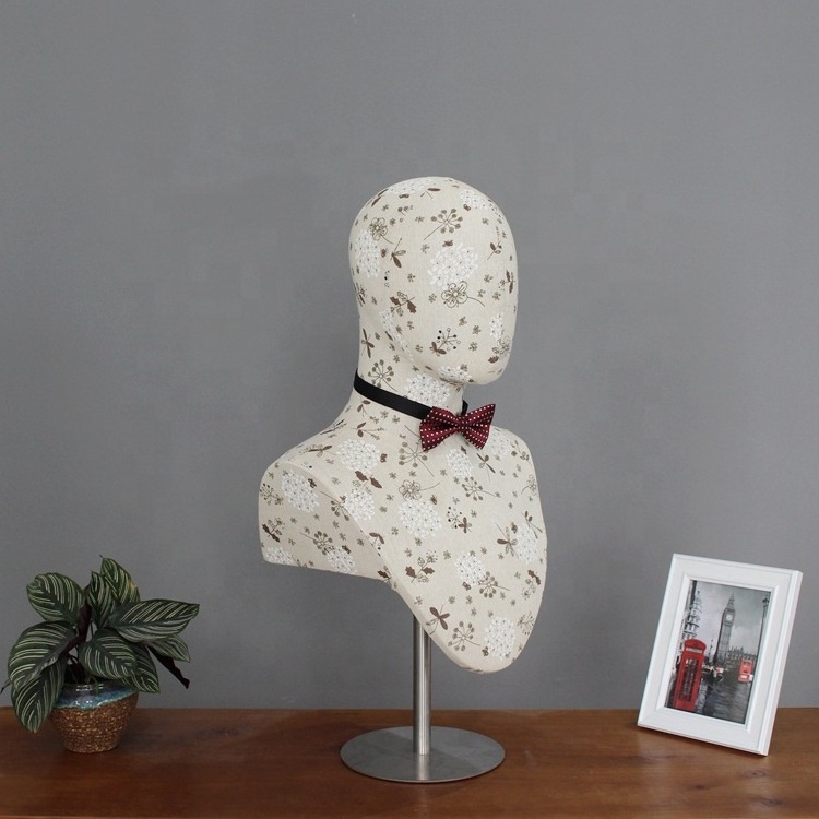 Canvas linen fabric cover vintage abstract mannequin head without hair for hat and scarf display