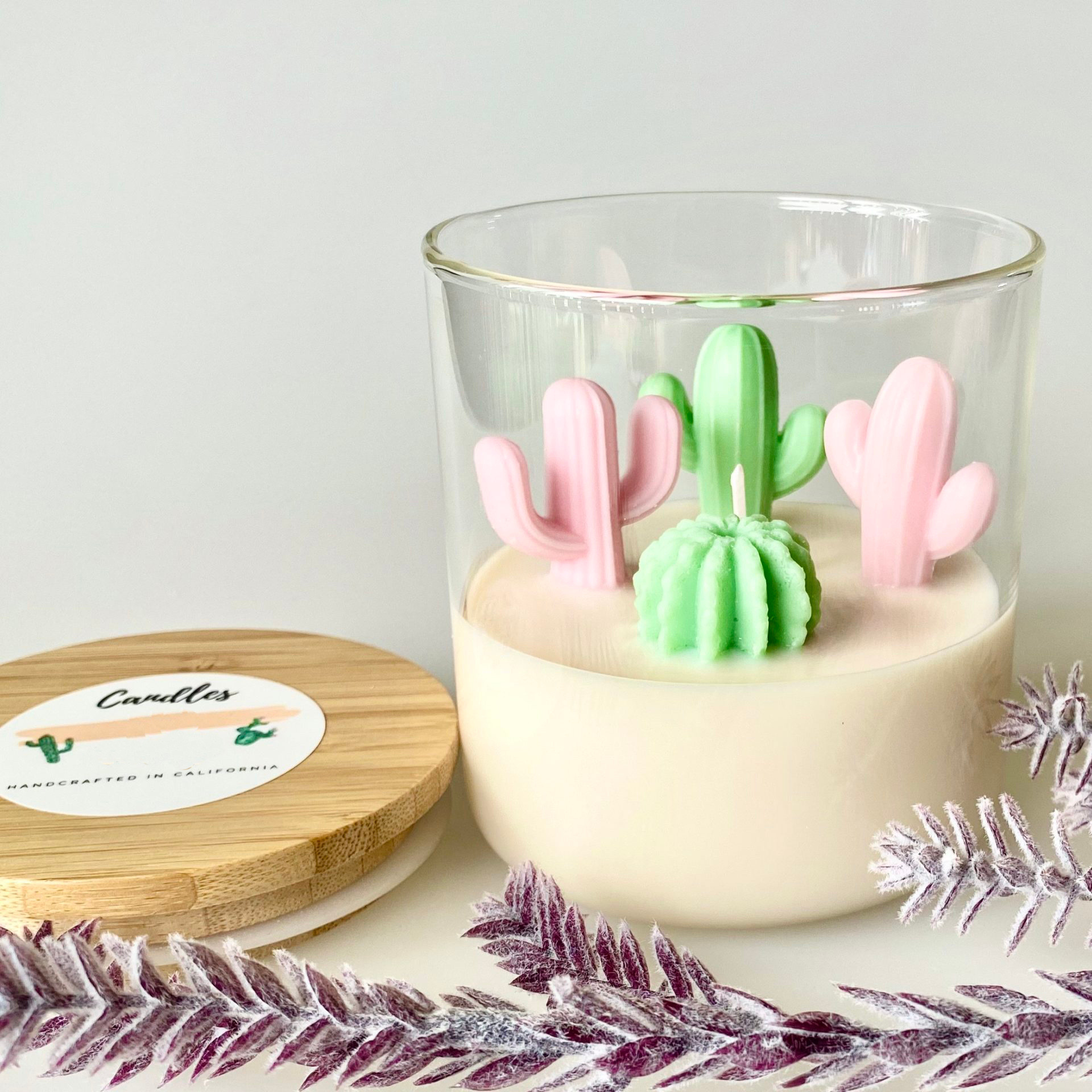 Lovely glass hold small plant flowers cactus shaped scented candles Home decor gift mini candles