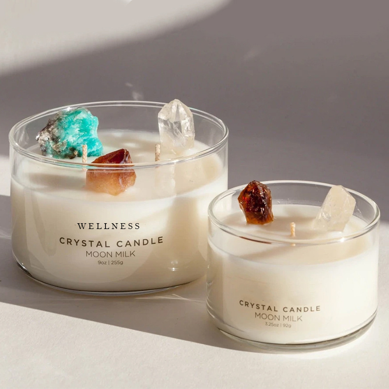 High-Grade Glass Crystal Stone Scented Candle Long-Lasting Fresh Air Smokeless with 2/3 Wick Essential Oil New in Box