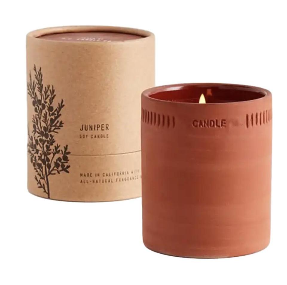 Wholesale  luxury pillar natural plant oil pure  soy wax  scented candle with exquisite kraft paper cylinder gift box