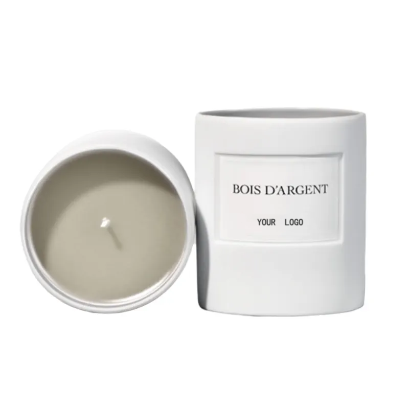 Customized home decoration warm gift white ceramic candle jar with luxury packaging gift set