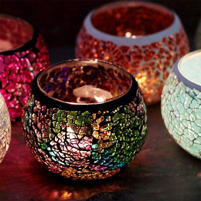 Luxury Multi Color Fashionable European Style Glass Mosaic Candle Holder Candle Stand Tea Light Candle Holder