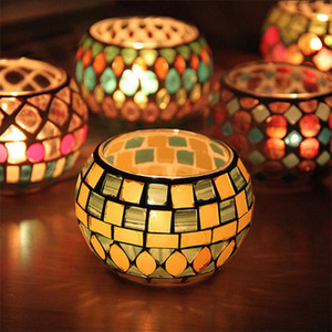 Luxury Multi Color Fashionable European Style Glass Mosaic Candle Holder Candle Stand Tea Light Candle Holder